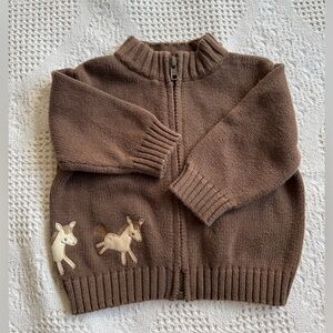 Y2k Gymboree Horse Zip Up chocolate brown cotton 3/6 mths